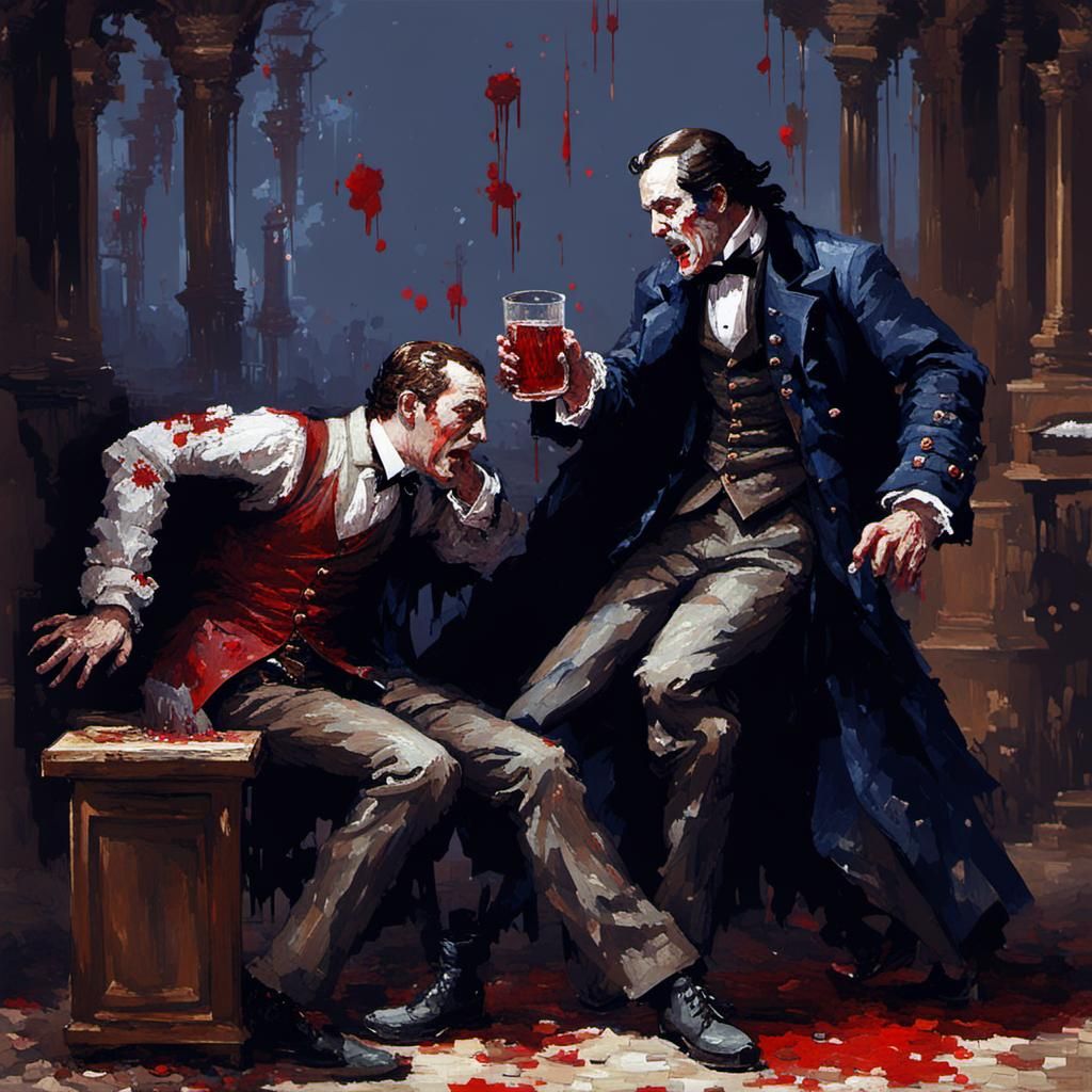 Pixel Art Vampire Attack in Old Master Style