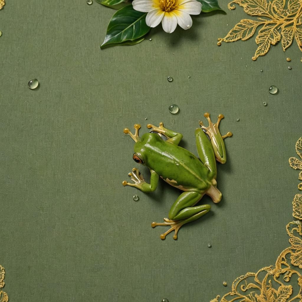 Surreal Green Frog Jumps: Vivid Oil Painting
