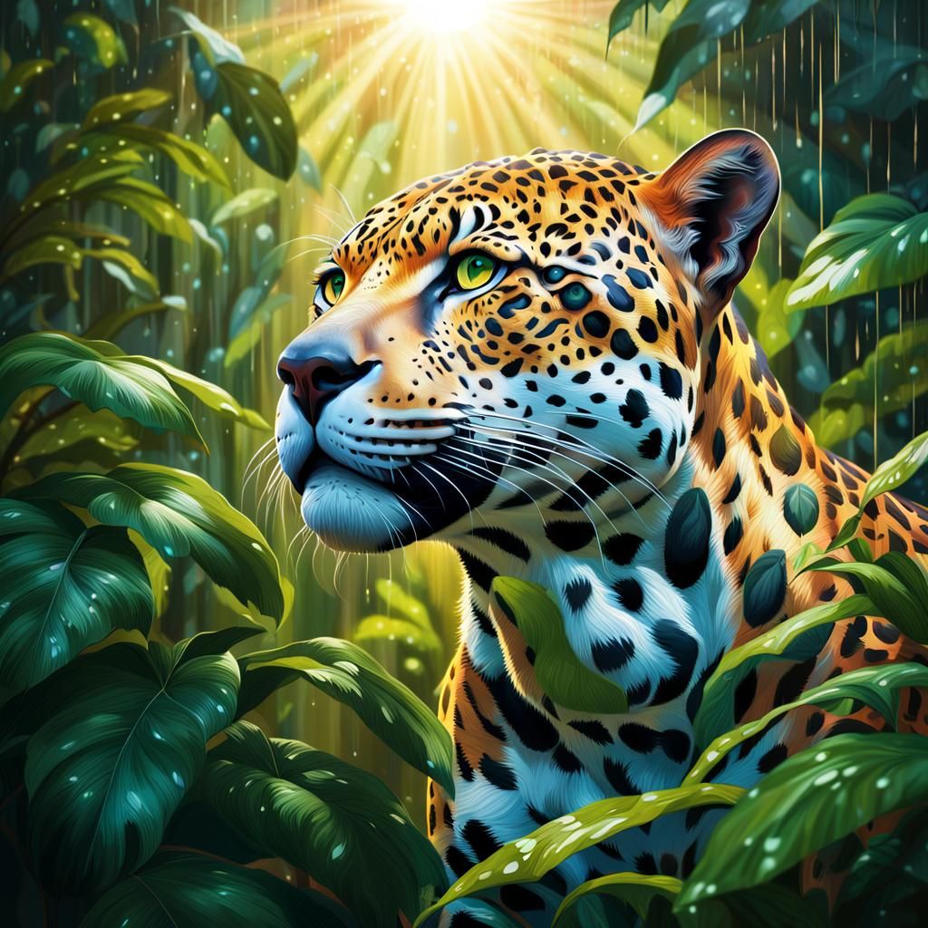 Hyperrealistic Jaguar in a Lush Rainforest