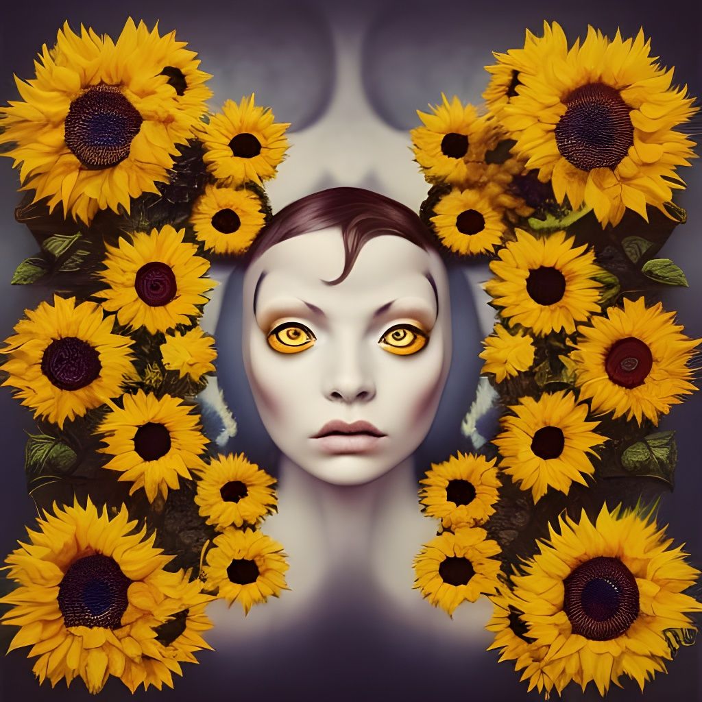Surreal Sunflower Castle Portrait in Dark Fairytale Style