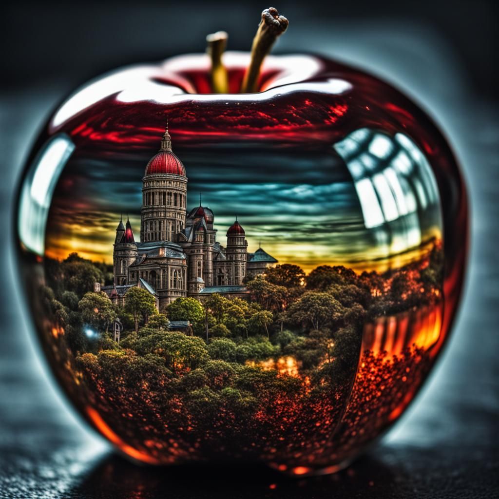 Hyperrealistic Glass Apple with Intricate Details