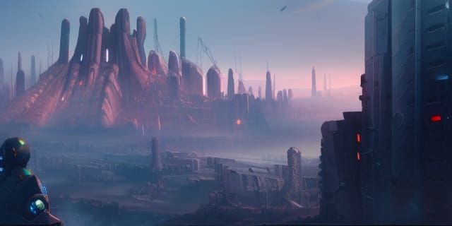 Post-Apocalyptic Cityscape with Giant Robot, Matte Painting