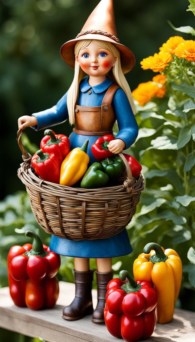 Rustic Metal Toy Girl and Gnome in Garden