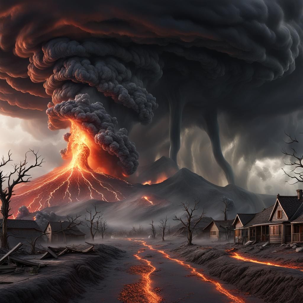 Volcano and Tornado in Hyperrealistic Digital Art