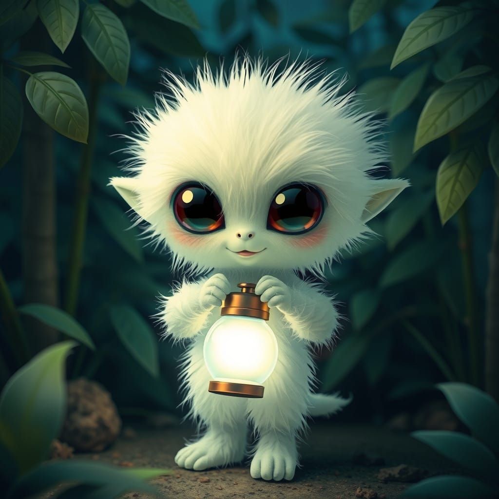 Surreal Jungle Scene Depicts a Fluffy, Furry Alien Carrying....