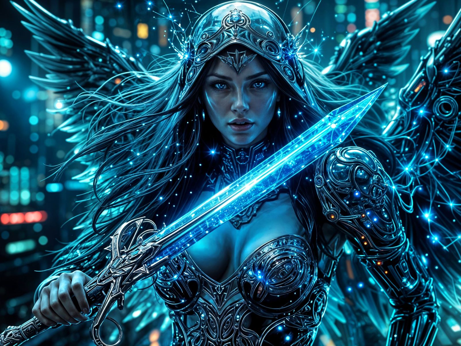 Cyberangel Breaks Through Arcane Card in Cyberpunk Style