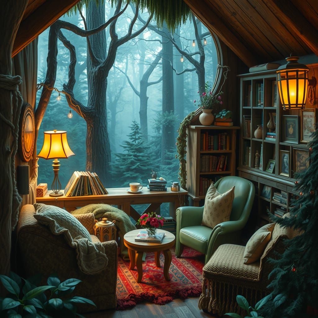 Enchanted Forest Reading Nook in Impressionistic Style
