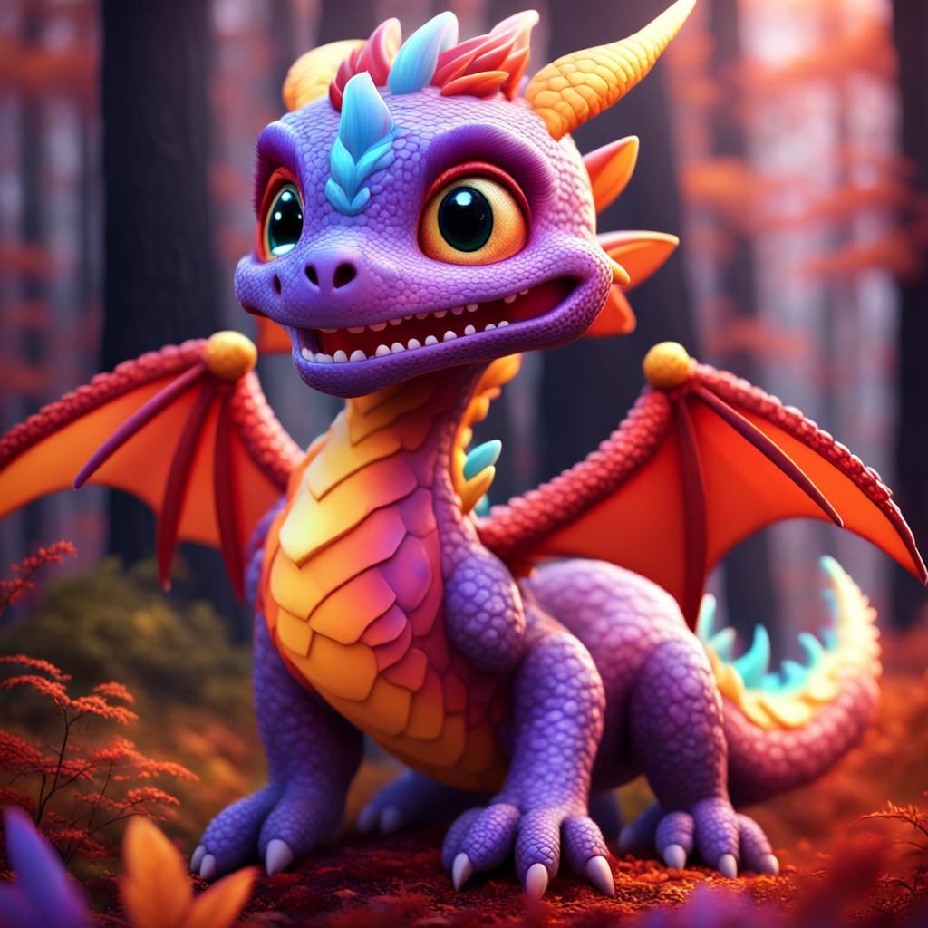 Rainbow Dragon in a Colorful Forest