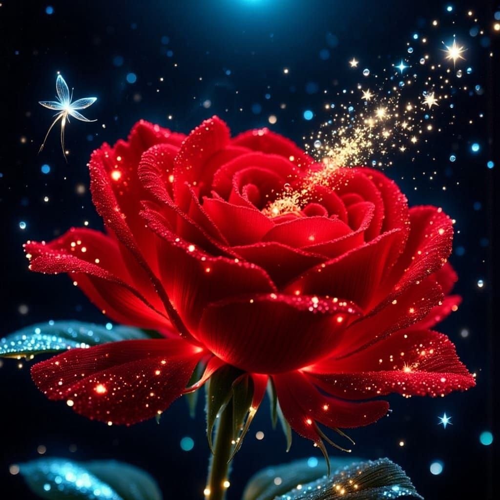 Frosty Pink Rose with Glittering Fairy