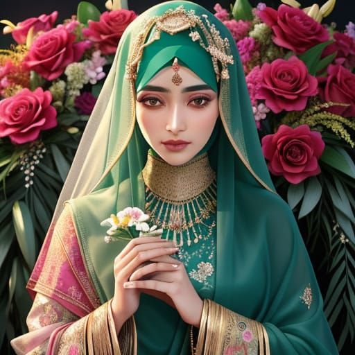 Portrait of Woman with Flowers in Renaissance Style