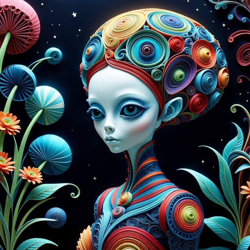 Ethereal Alien Voyager in Whimsical Dreamscape