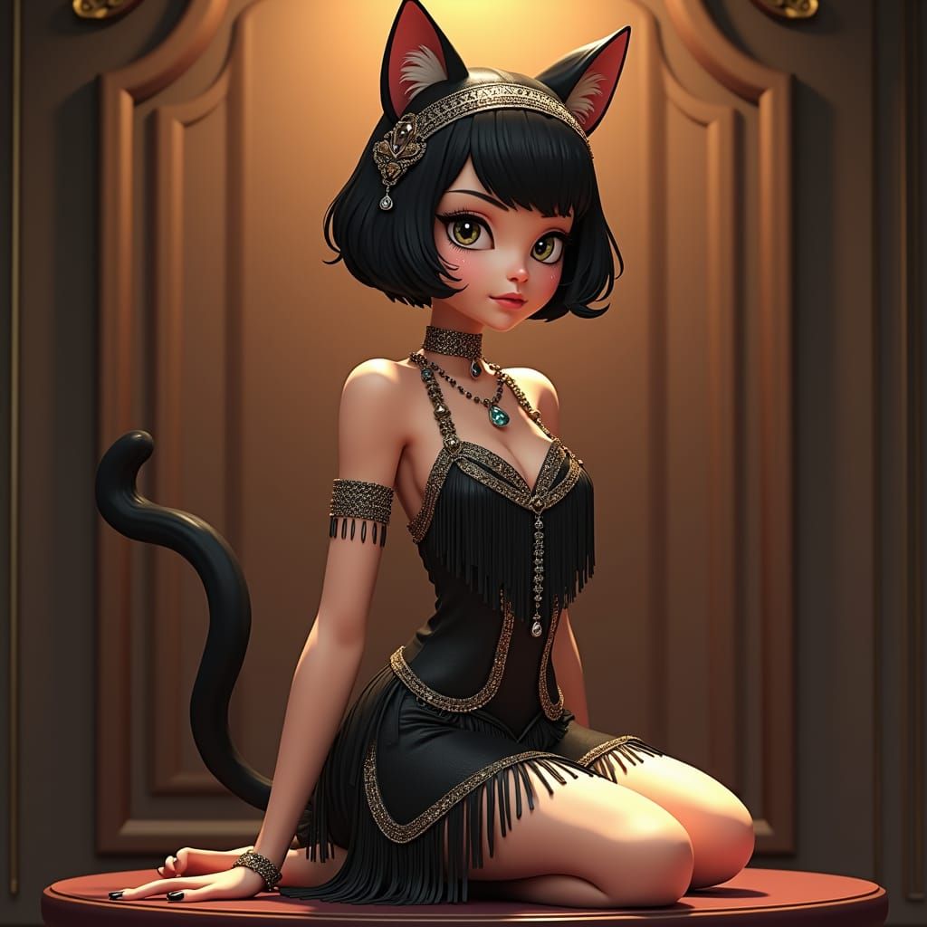Flapper Cat Girl in 3D Anime Art