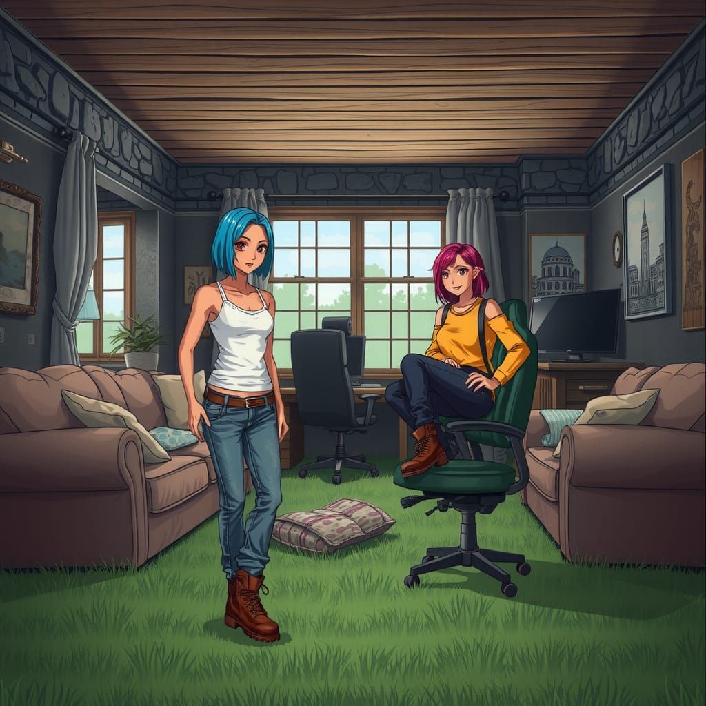 Cyberpunk Wasteland Scene with Two Female Characters