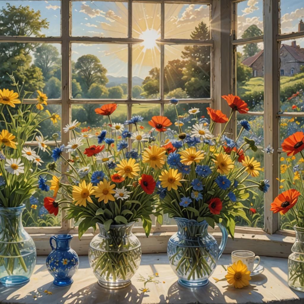 Floral Still Life with Daisies and Poppies