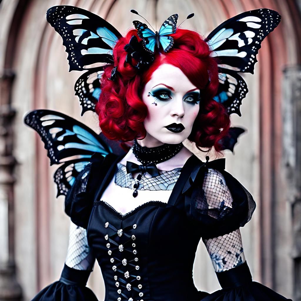 Gothic Redhead Butterfly Burlesque Art