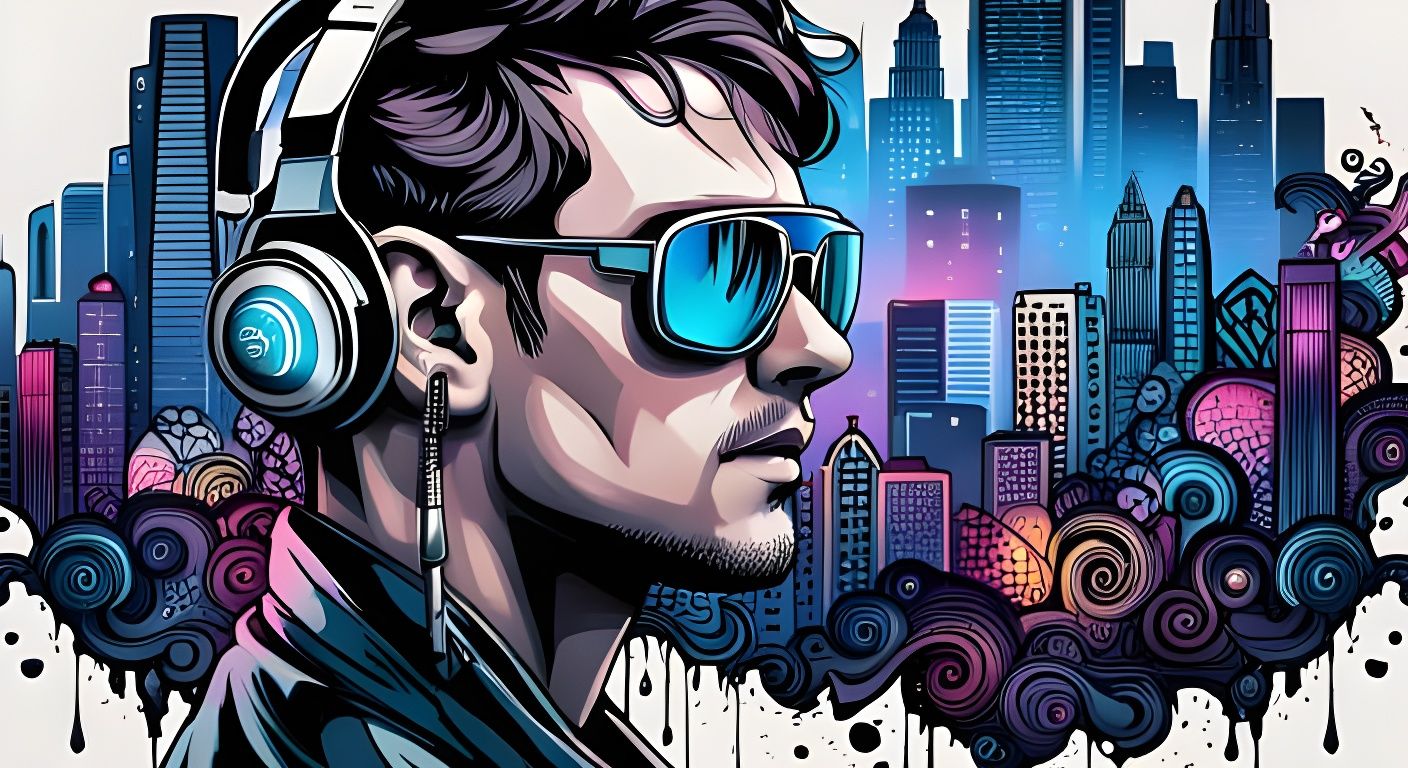Cyberpunk DJ with Graffiti Splash Art