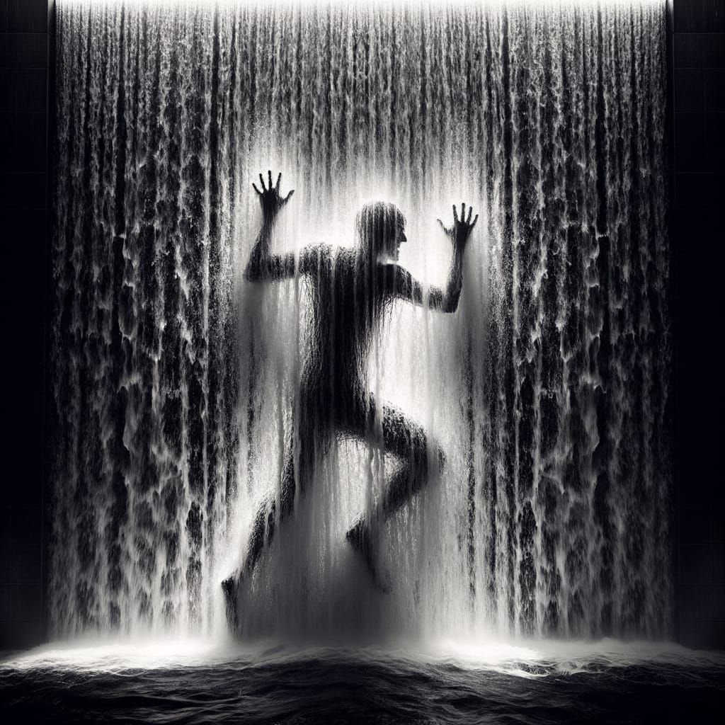 A Human Figure Struggling to Break Free from a Wall of Water