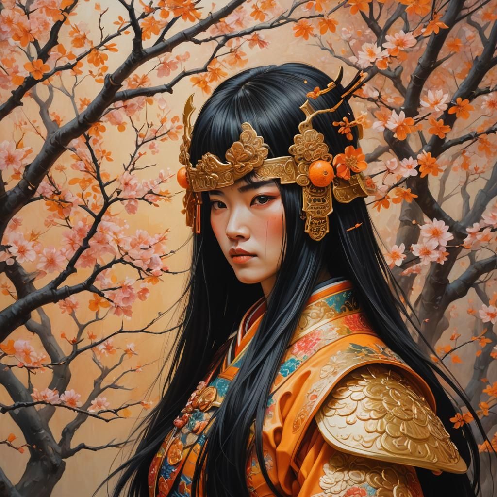 Vietnamese Woman with long black hair with bangs as the oran...