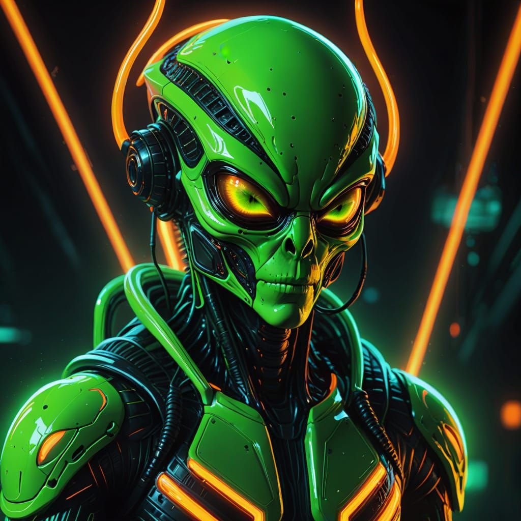 Psychedelic Alien in Neon Clothing: Digital Art