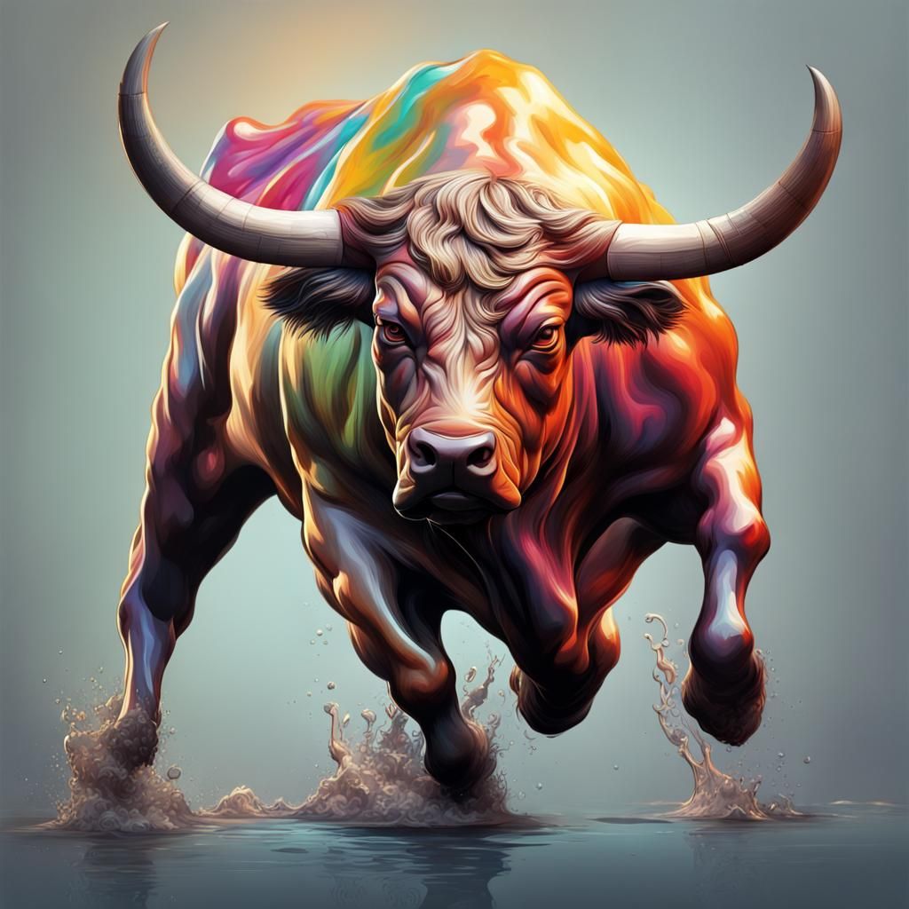 Hyperrealistic Bull Splash Art: Detailed Concept