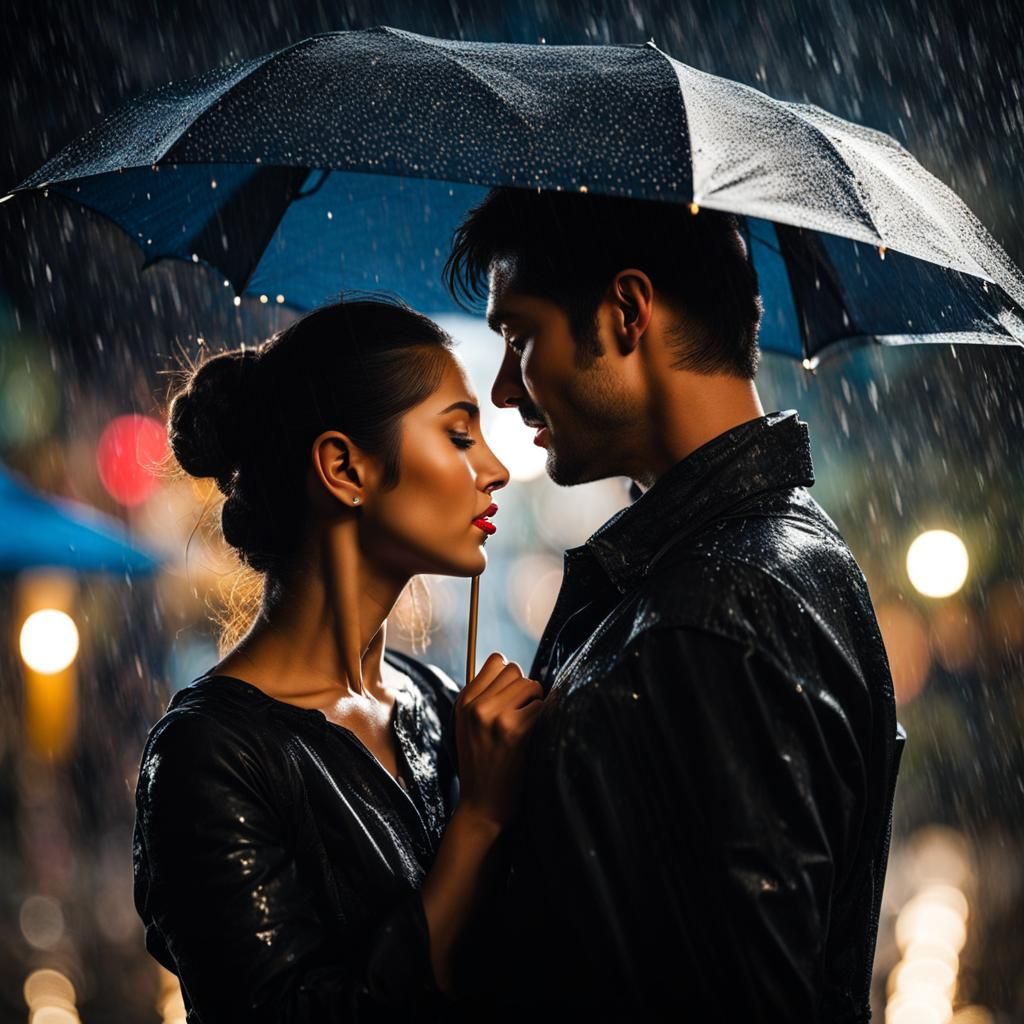 Couple Dancing in the Rain at Night