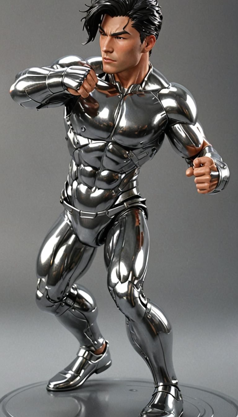 Hyper-Muscular Metallic Male Figure