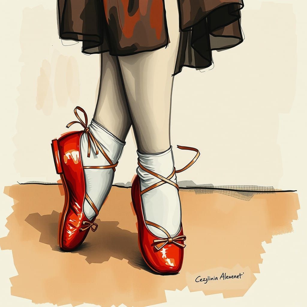 Ballerina in Red Shoes, Inspired by European Masters
