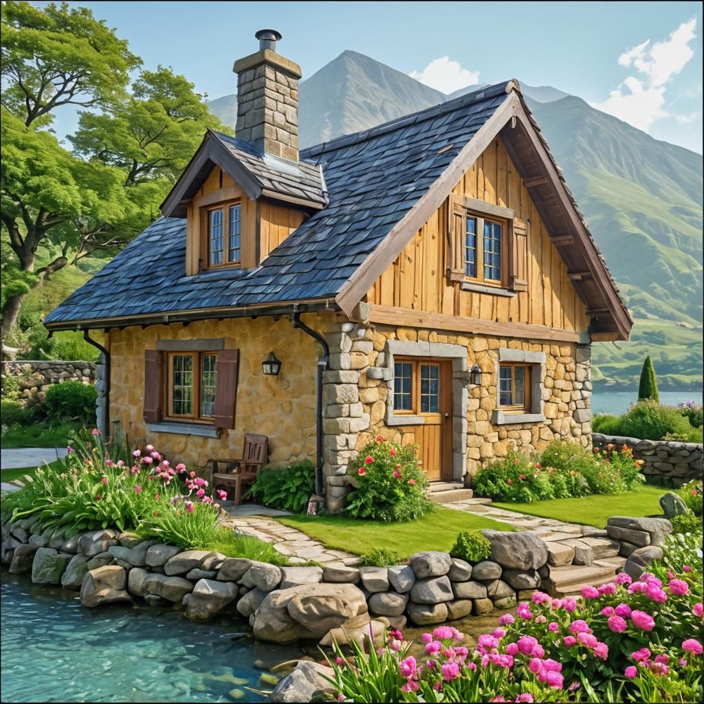 Picturesque Country Cottage in Golden Hour Lighting