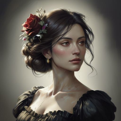 Elegant Noblewoman Portrait in Painterly Impasto Style