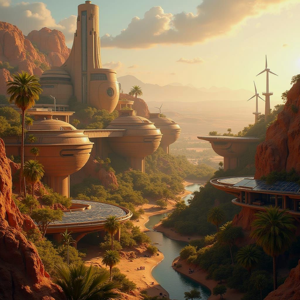 Solarpunk Desert City Oasis Nova in Cinematic Concept Art St...