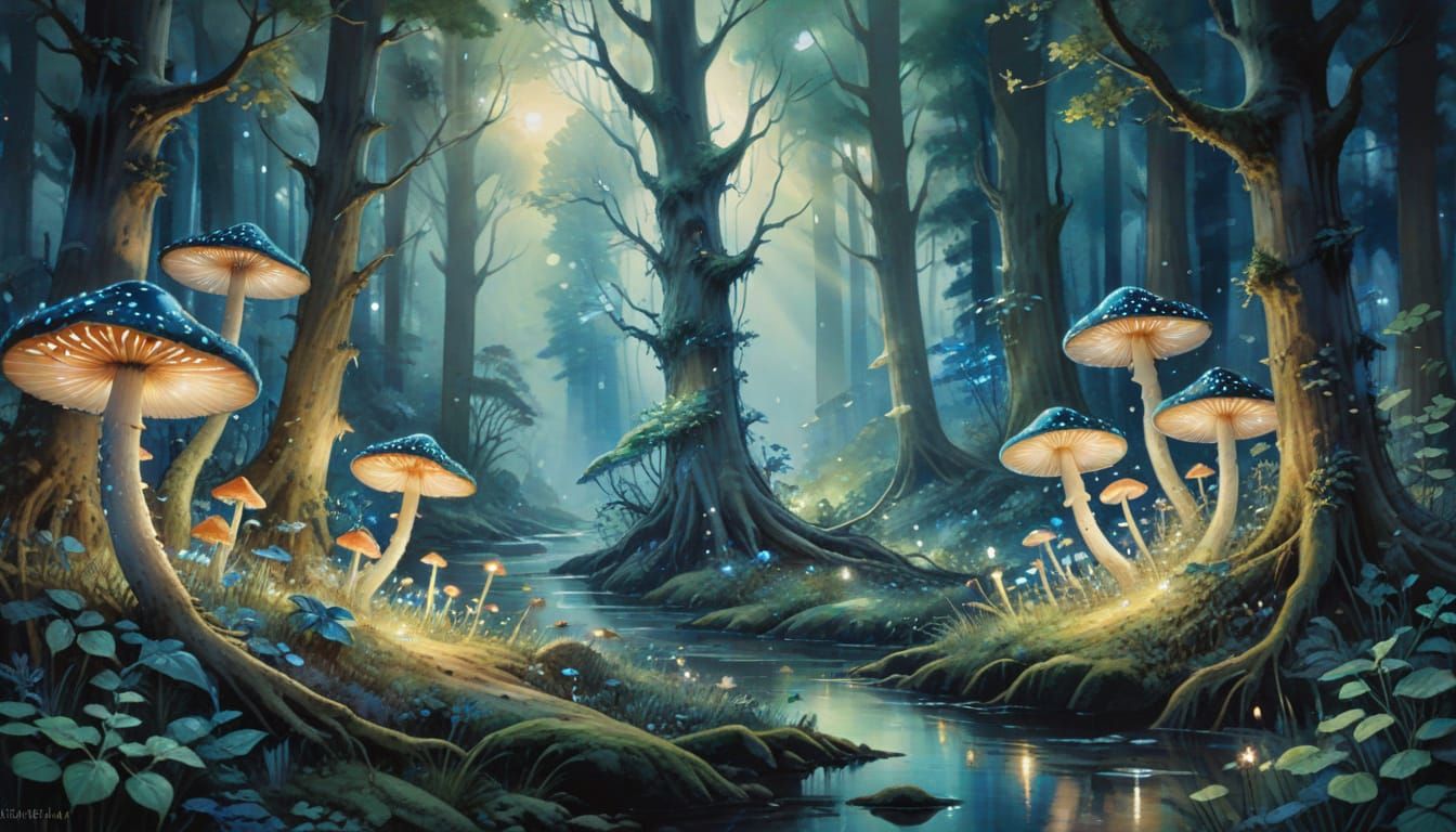 Victorian Watercolor of Fae Dancing in a Mystical Forest