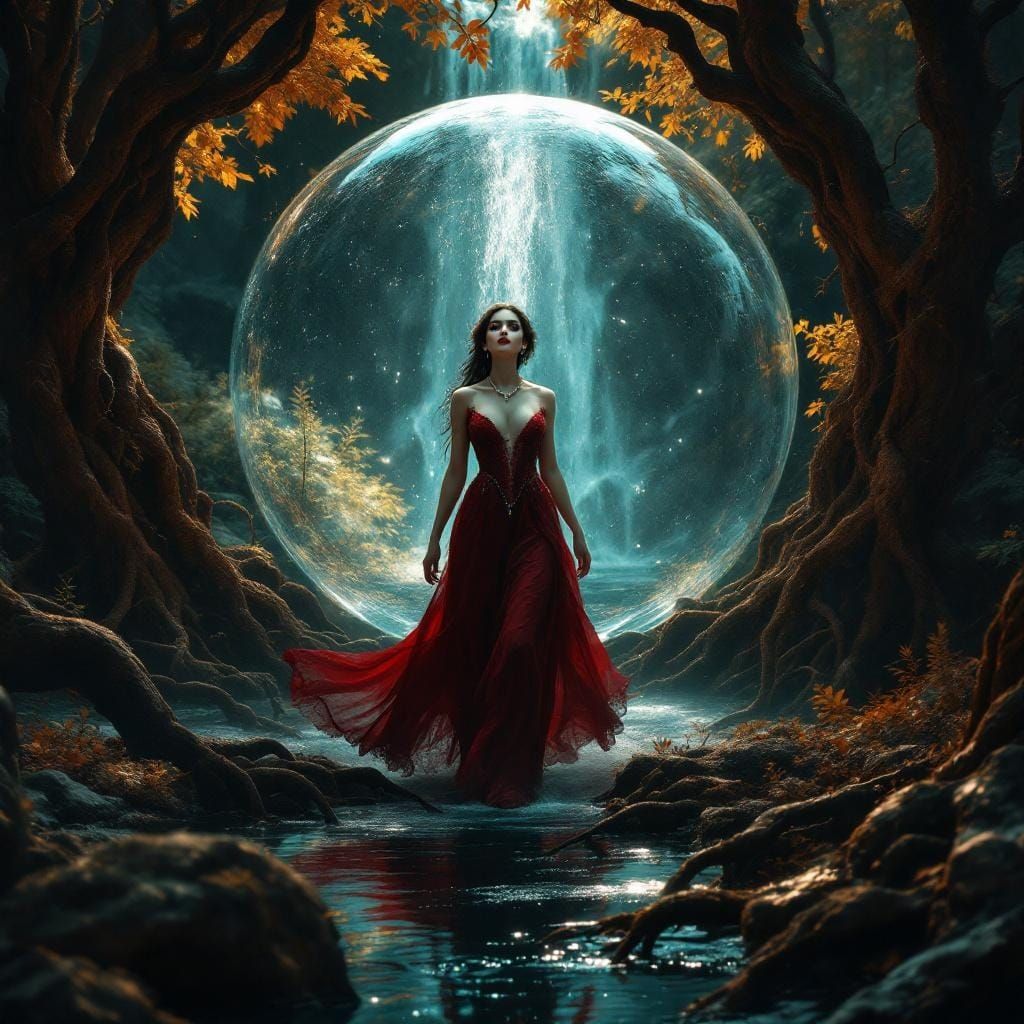 Victorian Woman Bathes in Glass Globe Dreamscape