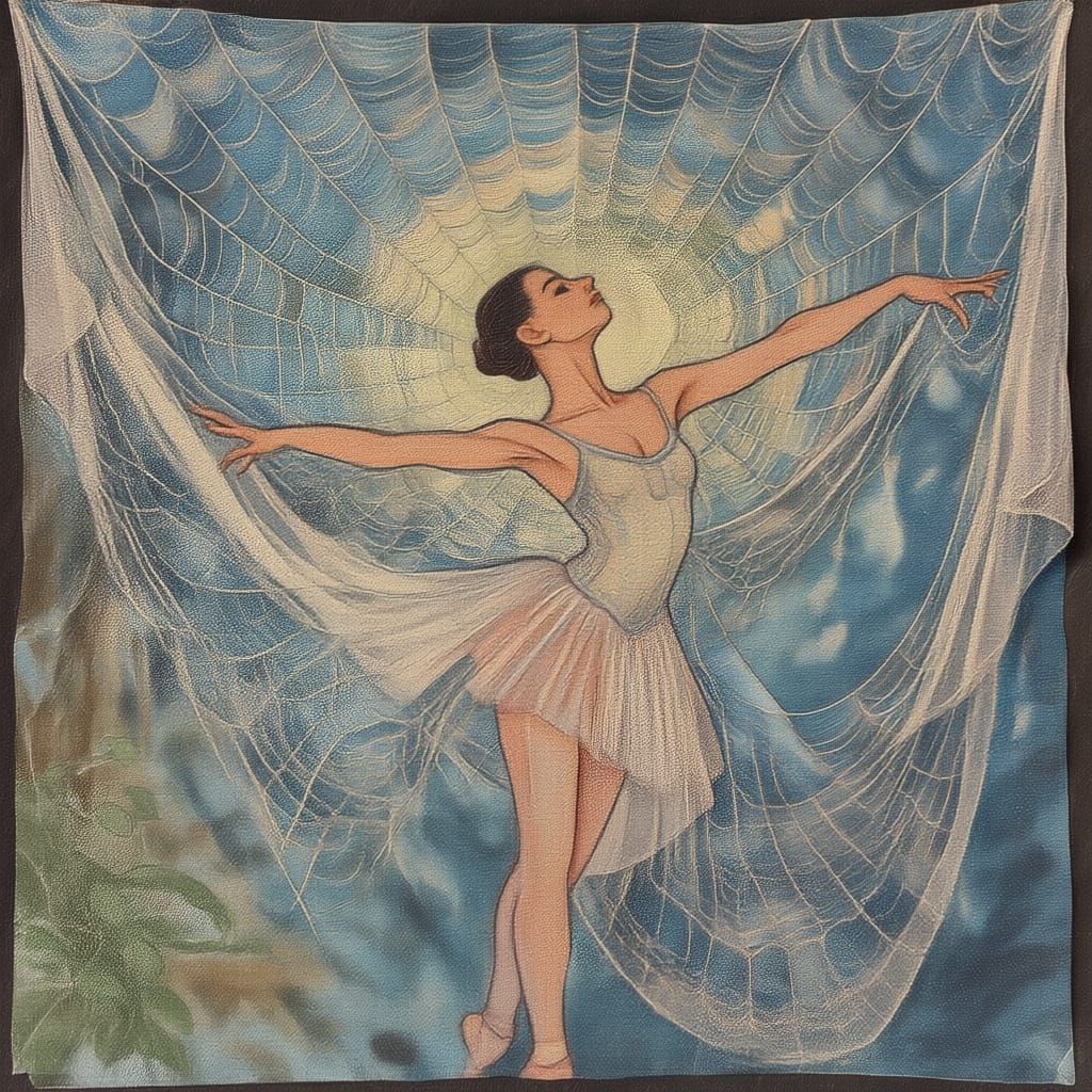 Ballerina Dancing in Spiderweb Tapestry