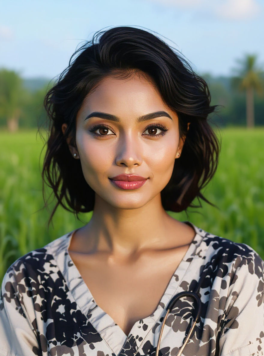 Filipina Nurse in Hospital Waiting Room Portrait