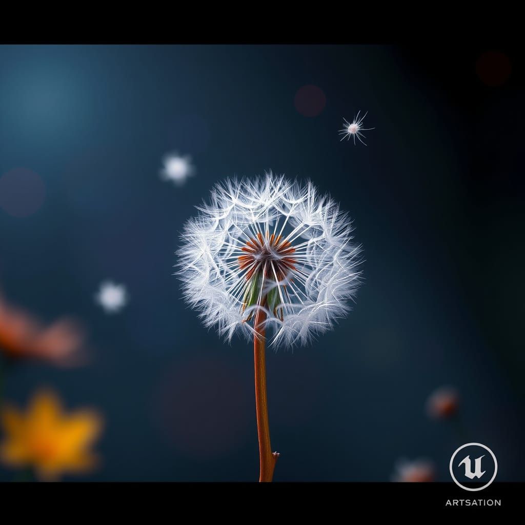 Surreal Dandelion Blooms in Fantastical Landscape