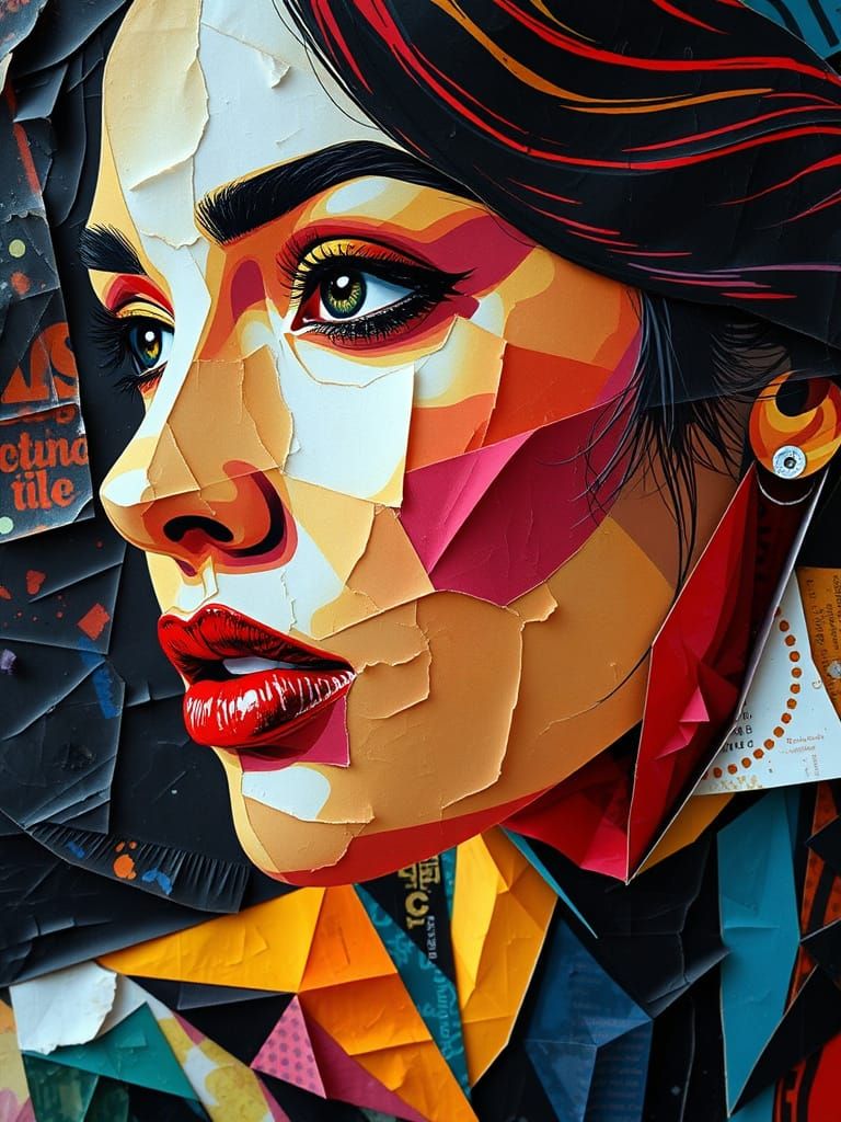 Woman's Portrait in Vibrant Magazine Collage Style