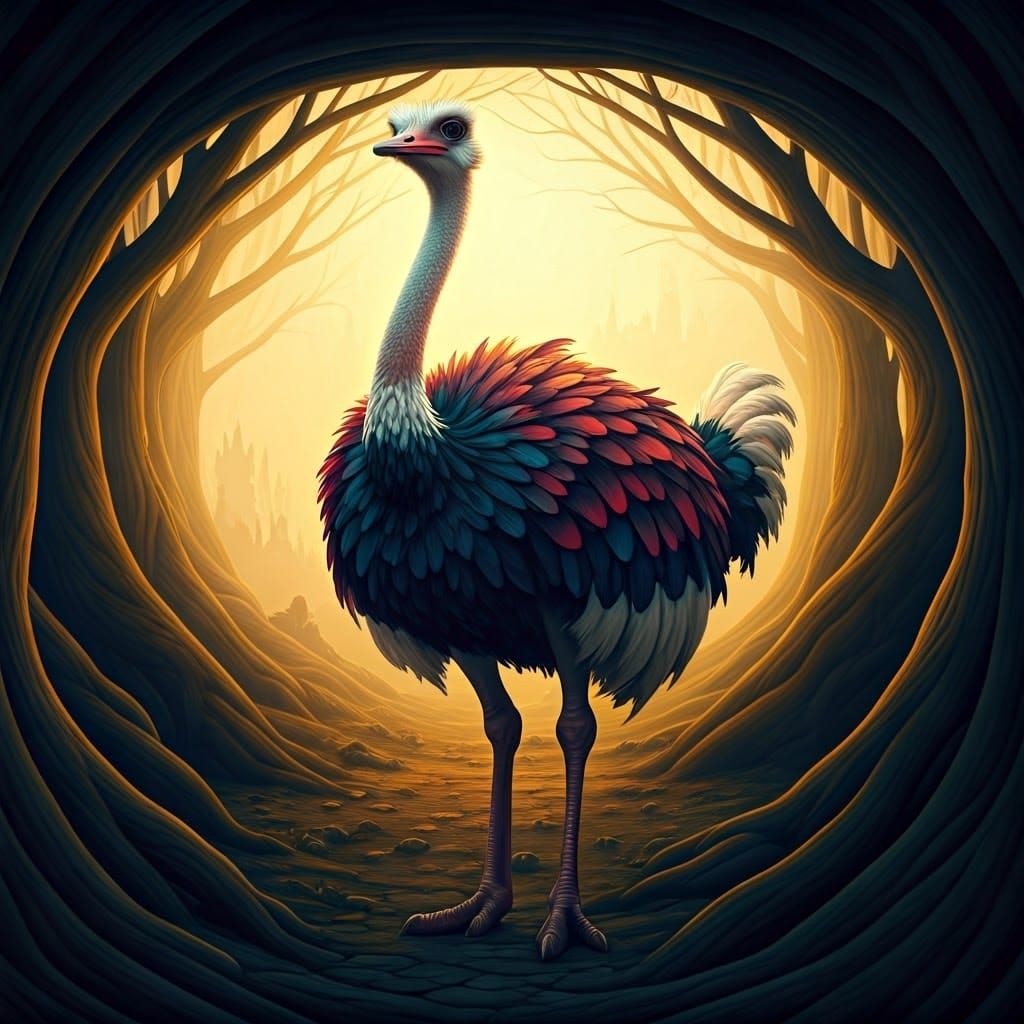 Majestic Ostrich in Mystical Dreamworld