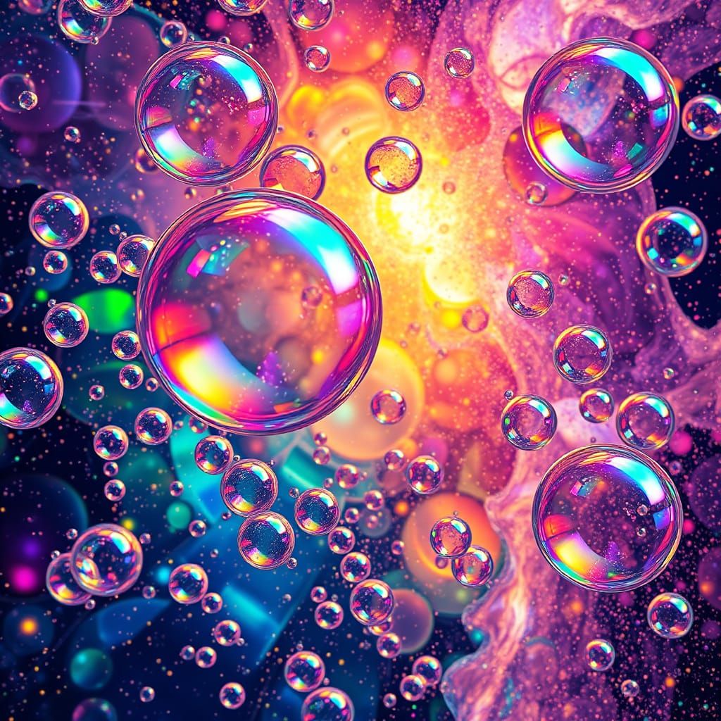 Iridescent Bubbles in Astral Cosmos: Holographic Digital Art