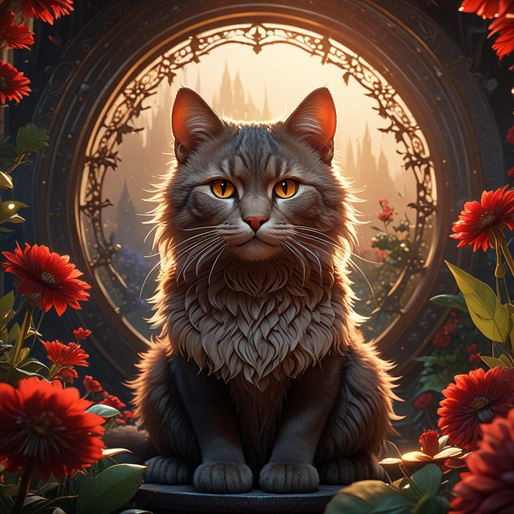 Enchanting Mandala Surrounds a Sensitive Soul Cat in a Circl...