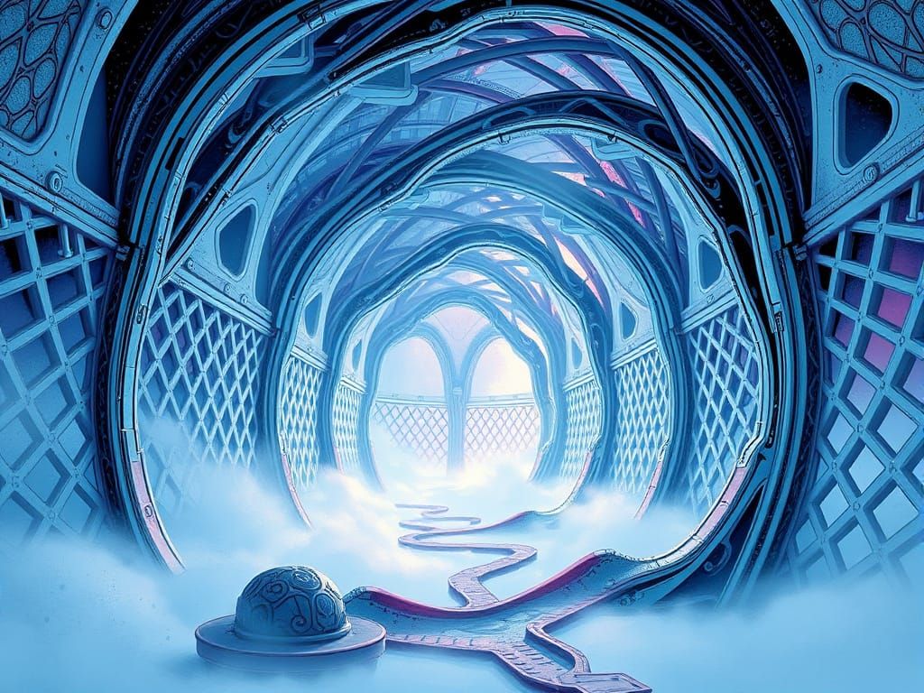 Eerie White Lattice Realm in Comic Book Style