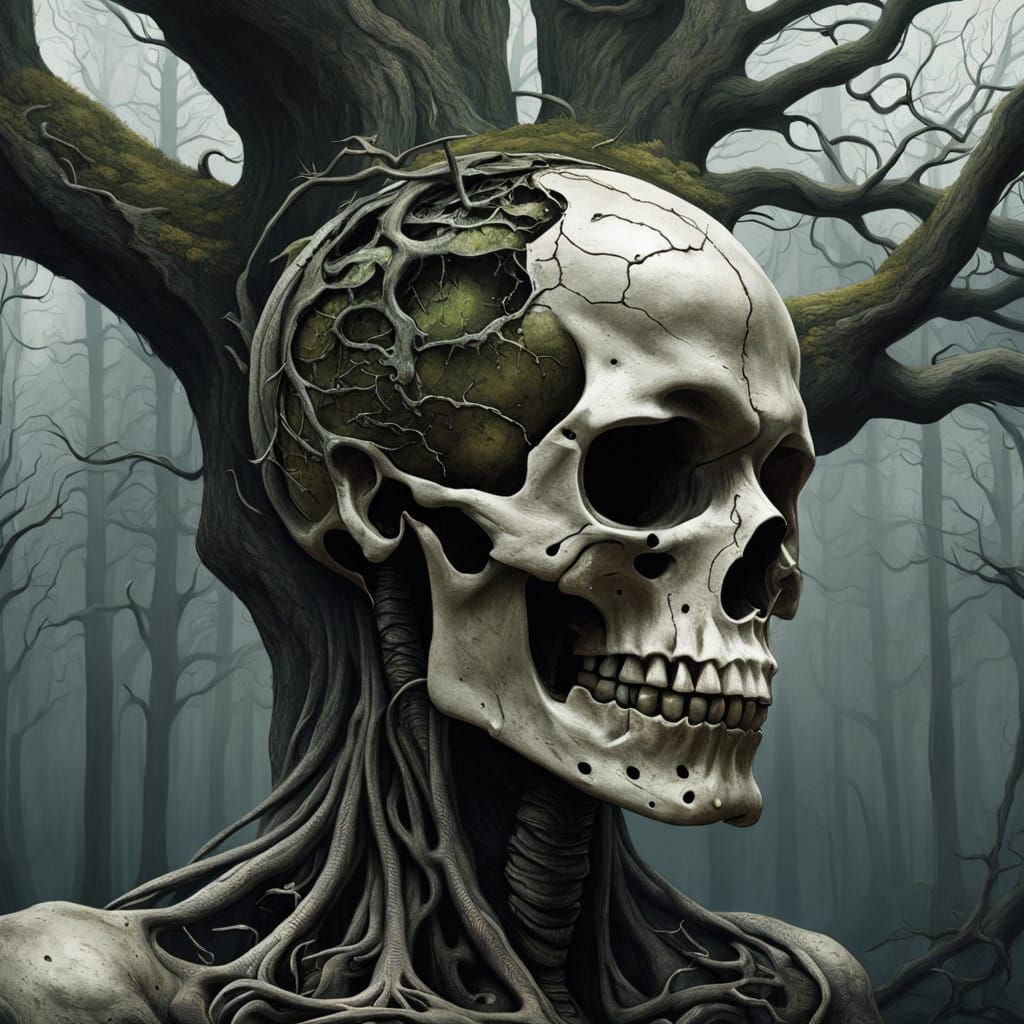 Surrealistic Portrait of Human Head with Tree Growing Inside