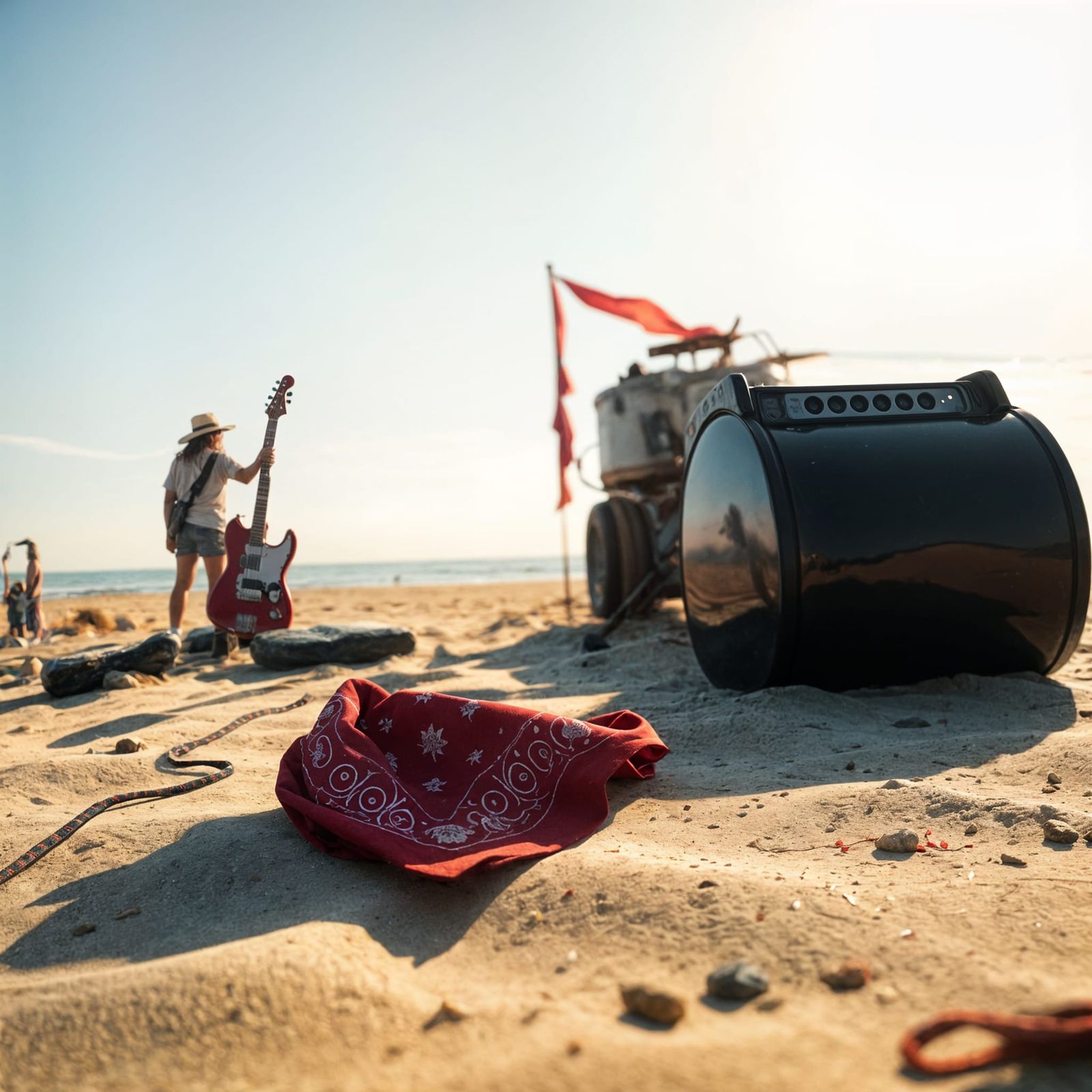 Vibrant Red Bandana on a Deserted Beach