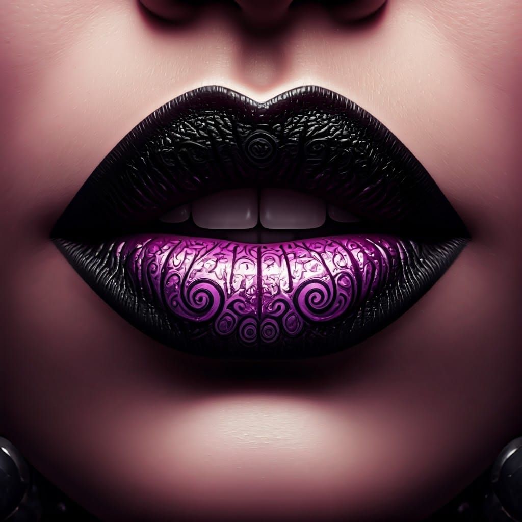 Mysterious Woman with Black and Purple Lips