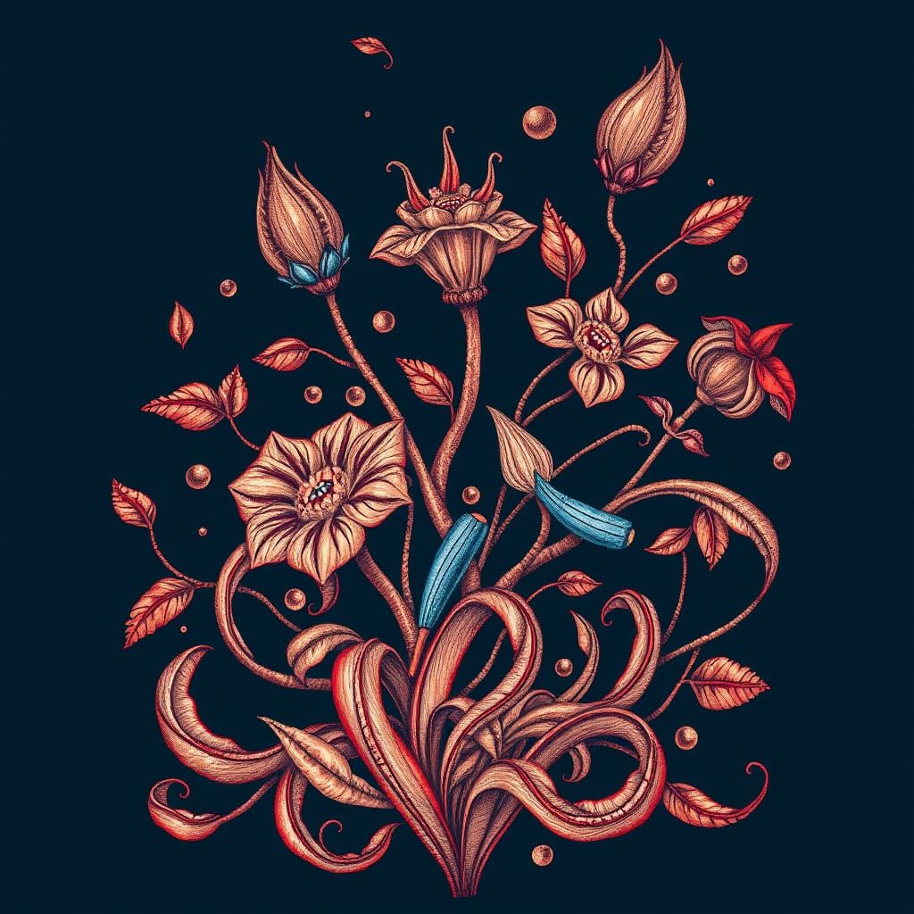 Ornate Brown and Red Pencil Painting Style Decoration