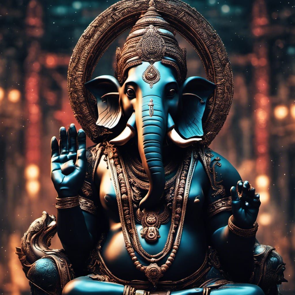 Siddhi Ganapati in Cyberpunk Dark Fantasy Theme