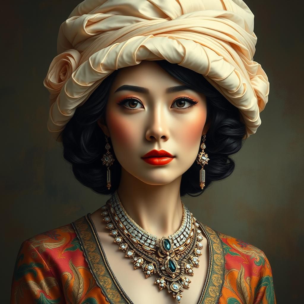 Refined Portrait of Woman in Opulent Fashion