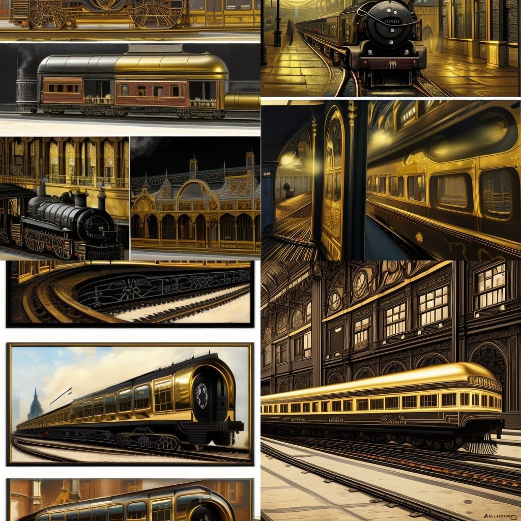 Victorian Steam Train with Gold Accents