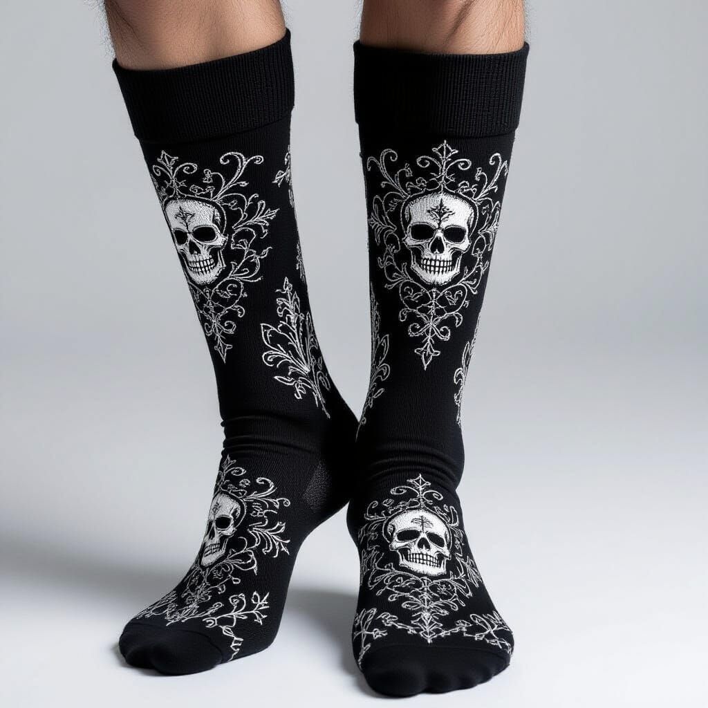 Gothic Socks with Silver Embroidery