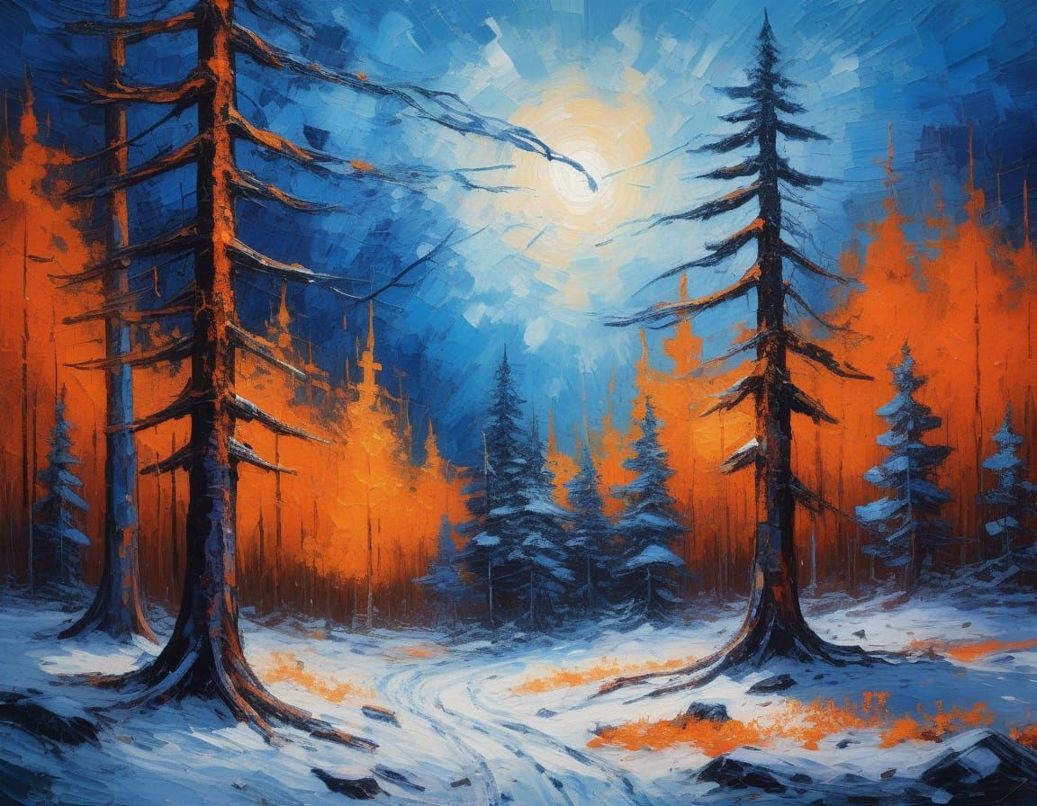Winter and Summer Forests in Impressionist Style