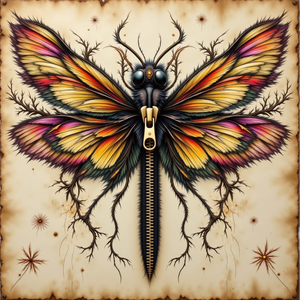Dragonfly Zipper Art with Magical Elements